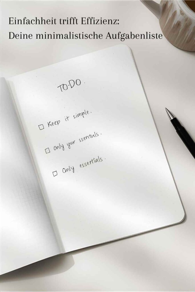 Offenes Notizbuch mit minimaler To-Do-Liste und drei einfachen Aufgaben.