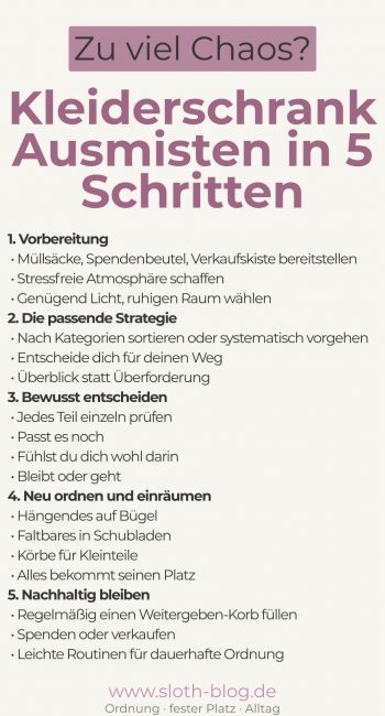 Kleiderschrank ausmisten in fünf einfachen Schritten mit klarer Übersicht zu Vorbereitung, Strategie, Entscheidungen, Ordnung und nachhaltigen Routinen.